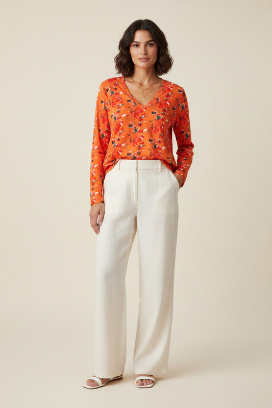 Abstract V-Neck Long Sleeve Shirt: Bohemian Women's Top