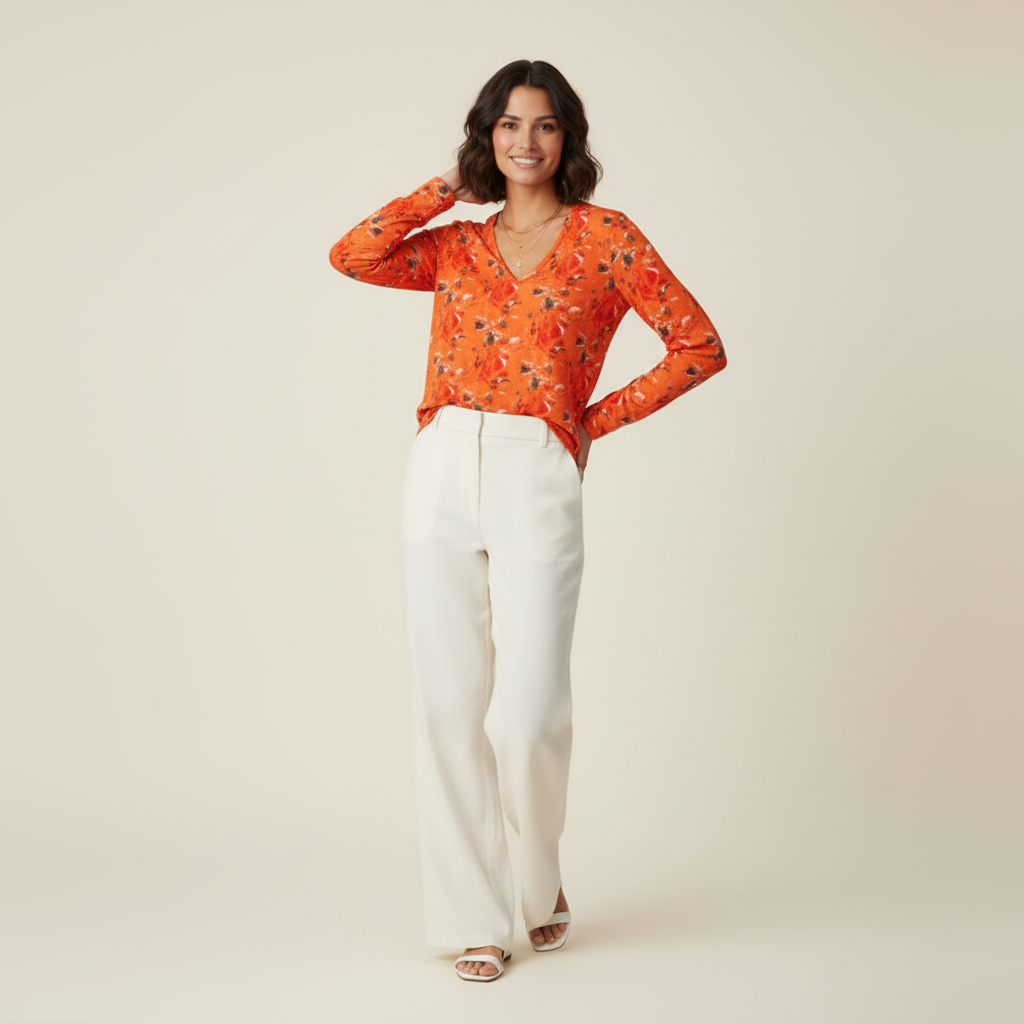 Abstract V-Neck Long Sleeve Shirt: Bohemian Women's Top