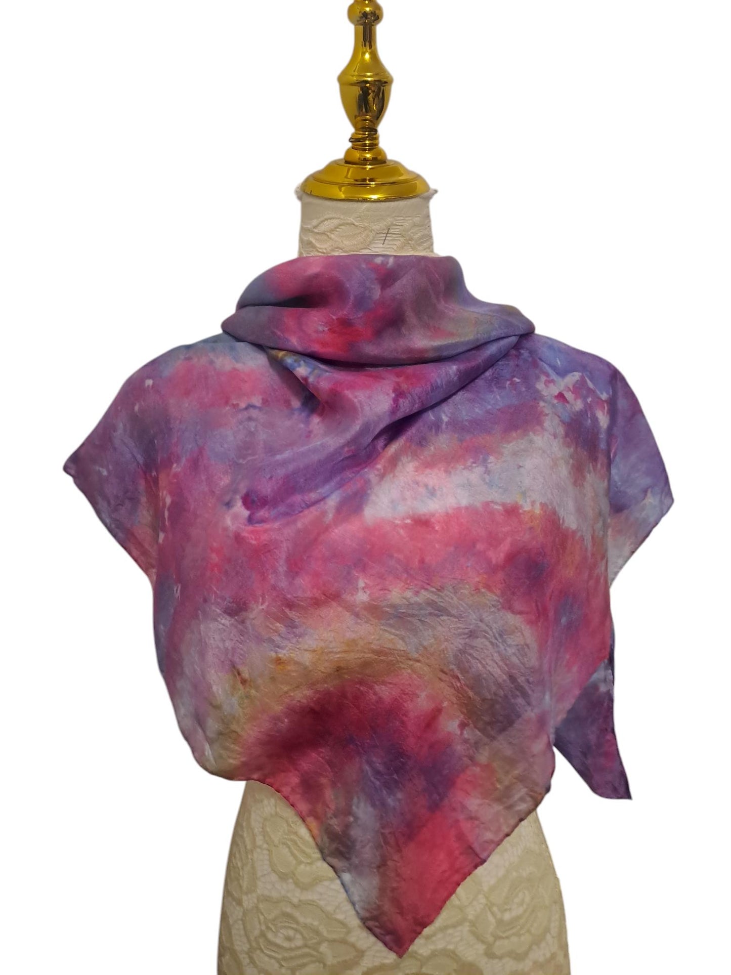 Icedye Silk Scarf: Purple & Blue Square Shawl