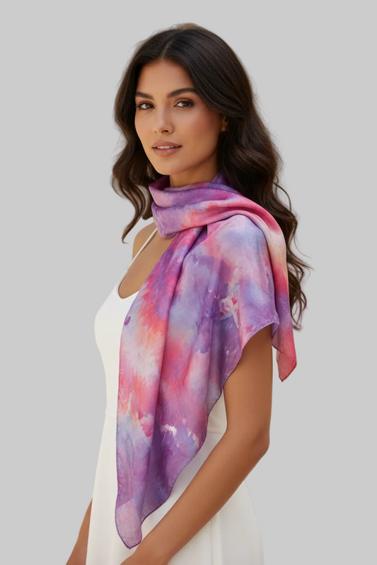 Icedye Silk Scarf: Purple & Blue Square Shawl