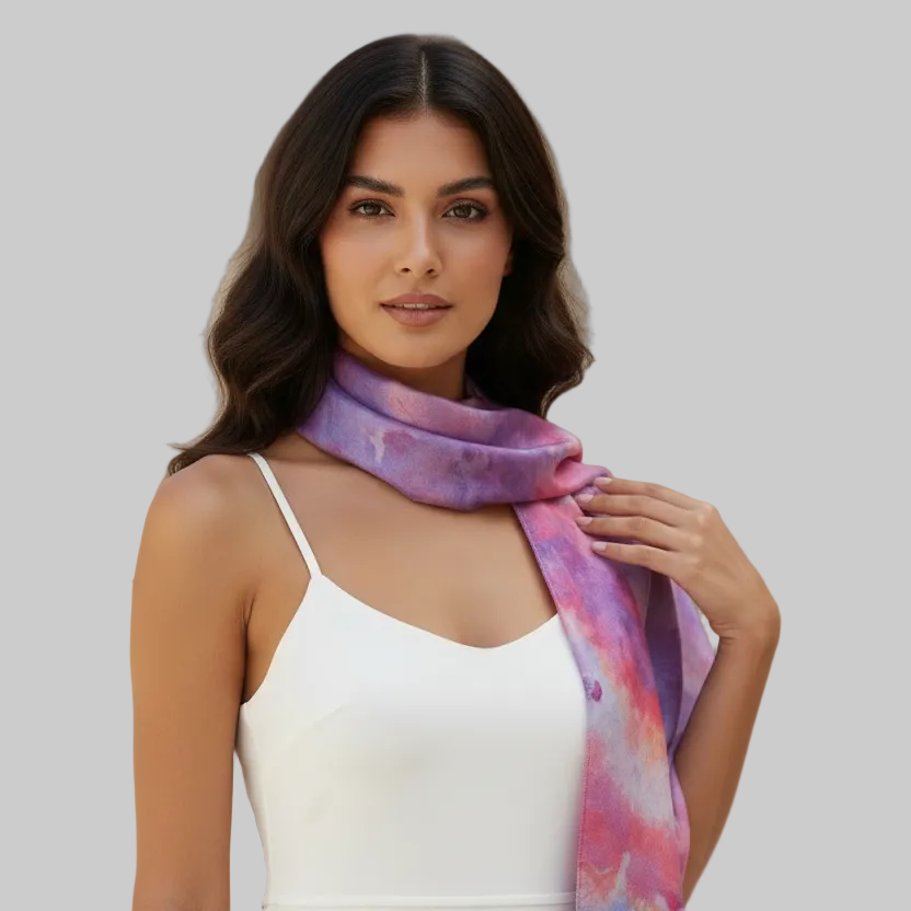 Icedye Silk Scarf: Purple & Blue Square Shawl