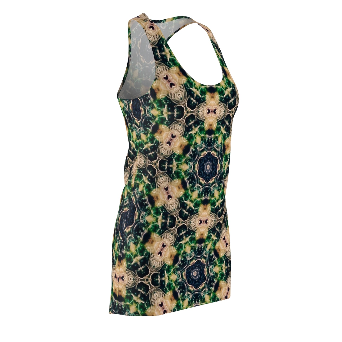 Kaleidoscope Floral Racerback Dress — Green Boho Patterned AOP