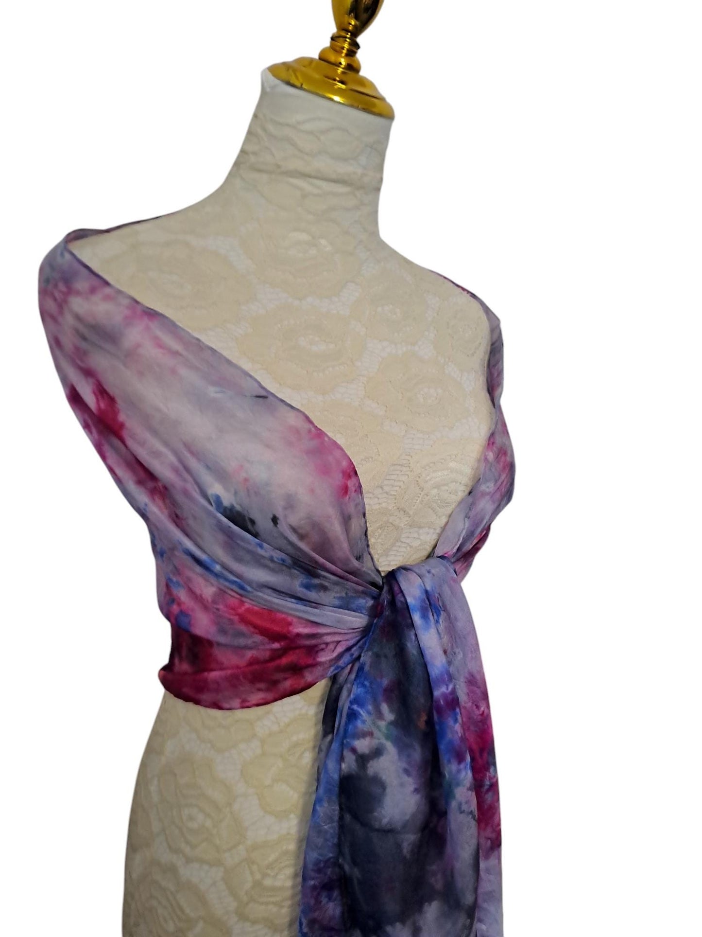 Handmade Blue & Pink Tie-Dyed Silk Scarf: Artisan Fashion