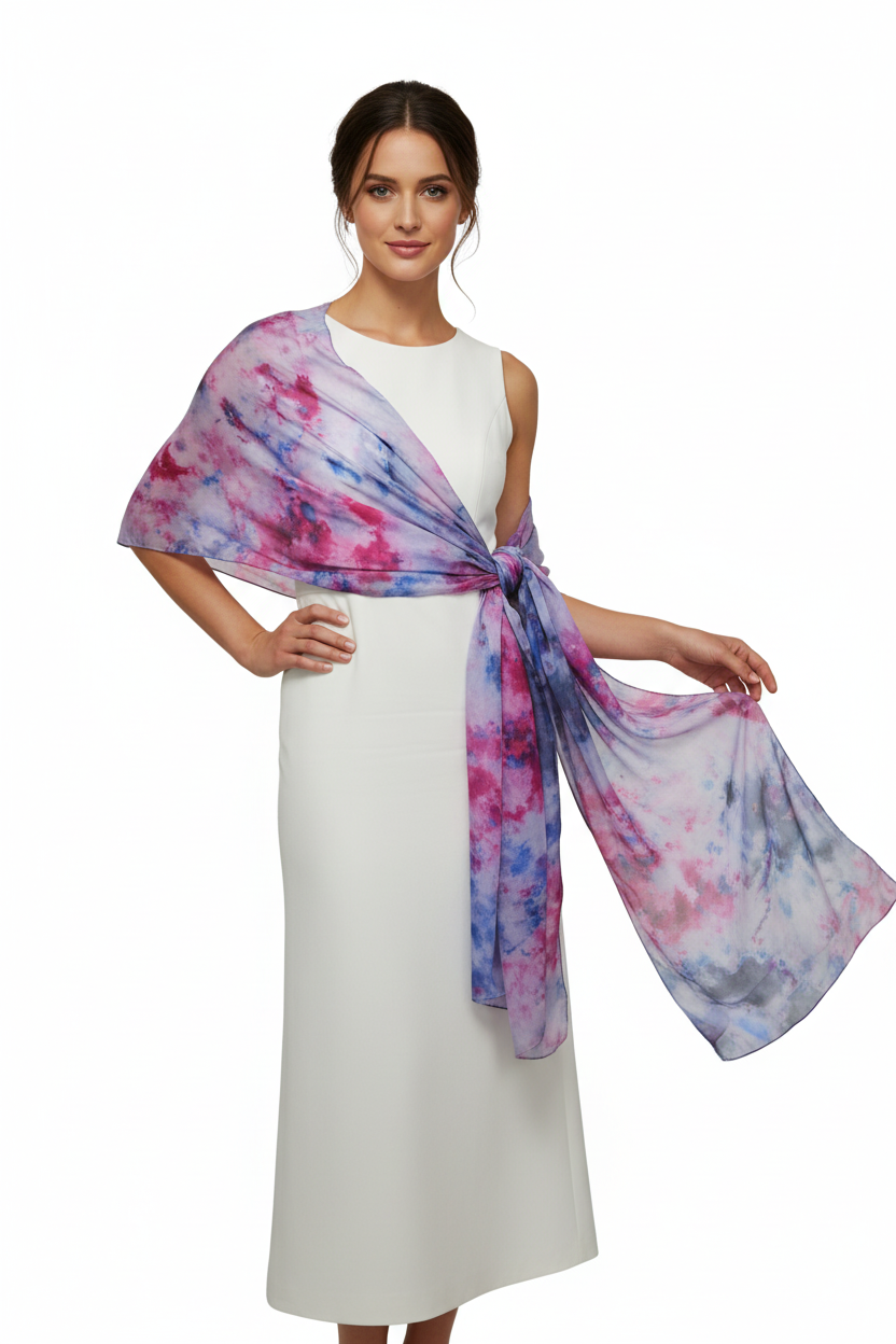 Handmade Blue & Pink Tie-Dyed Silk Scarf: Artisan Fashion