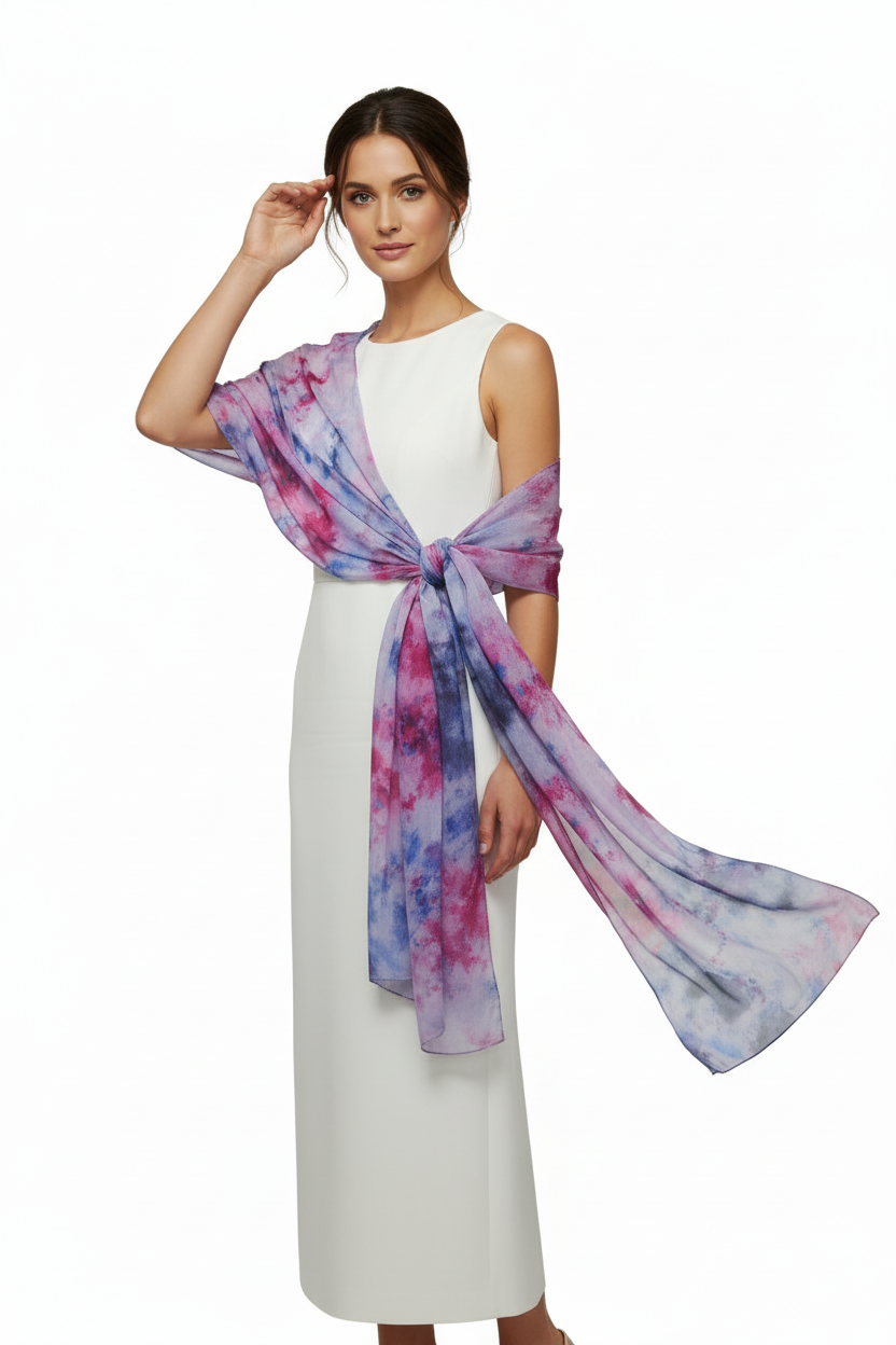 Handmade Blue & Pink Tie-Dyed Silk Scarf: Artisan Fashion