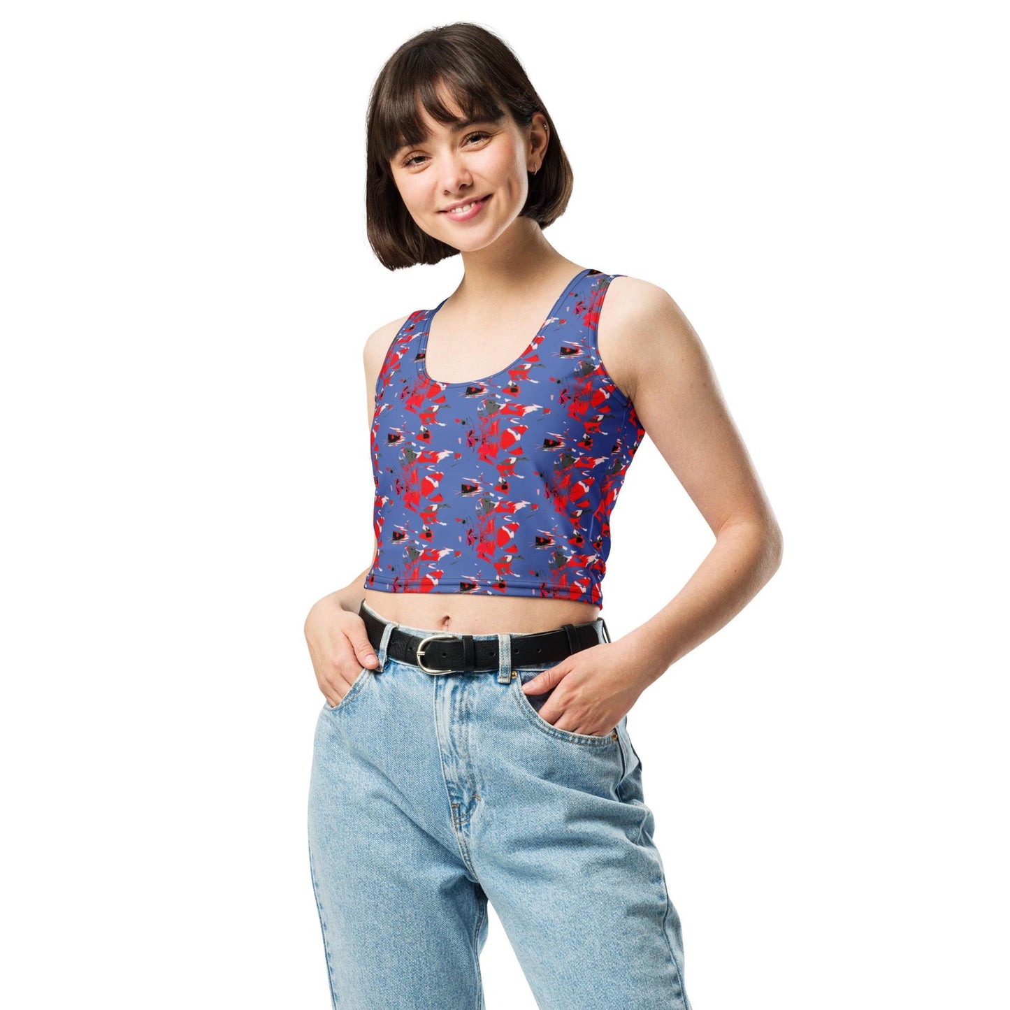 Vibrant Abstract Crop Top: Bold Sleeveless Tank