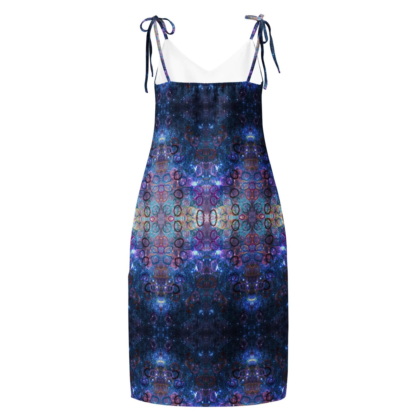 Galaxy Print Bodycon Midi Dress | Tie-Strap Polyester Chiffon