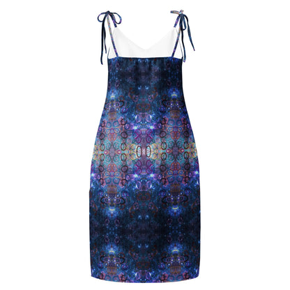 Galaxy Print Bodycon Midi Dress | Tie-Strap Polyester Chiffon