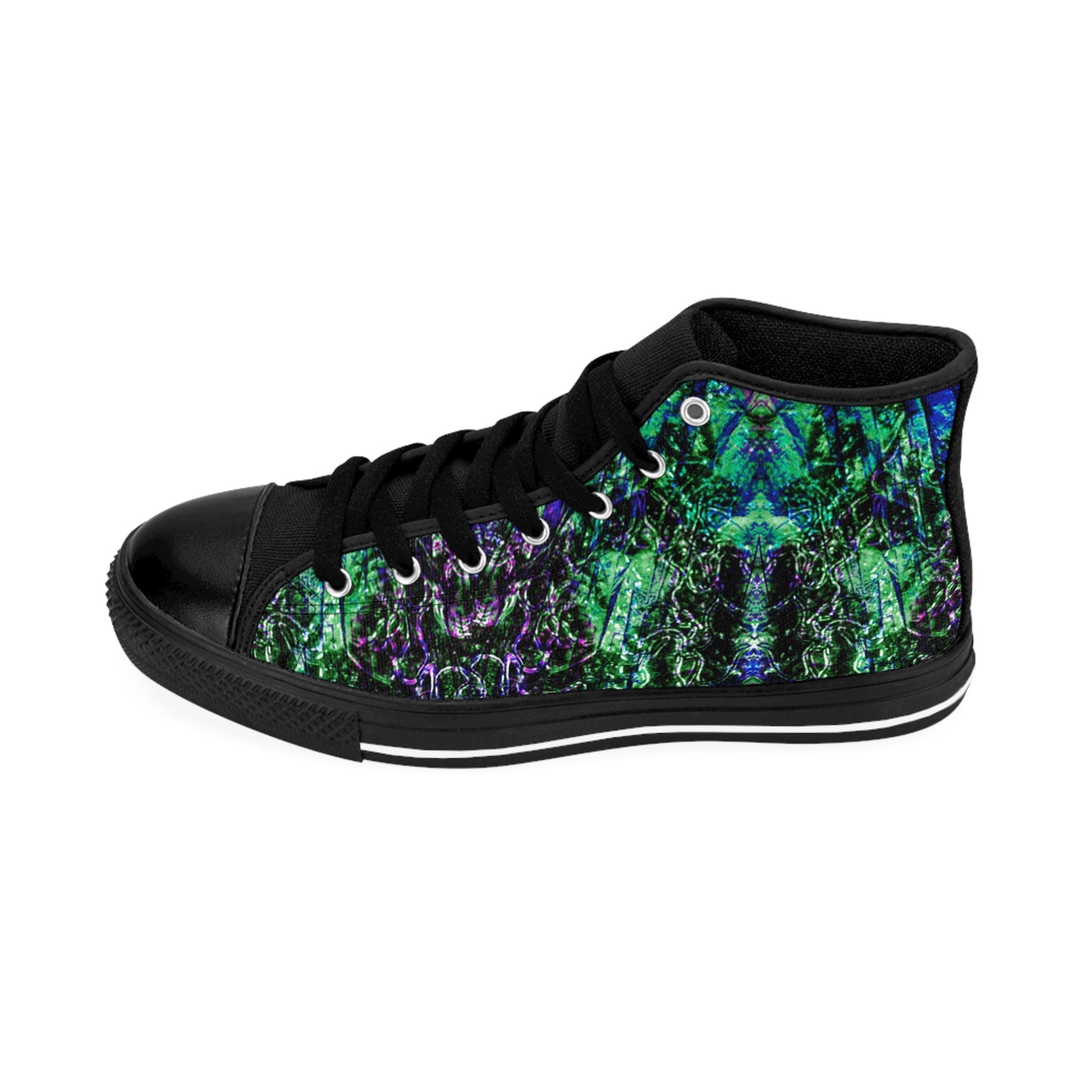 Women's High-Top Sneakers — Abstract Green & Purple Marble Pattern
