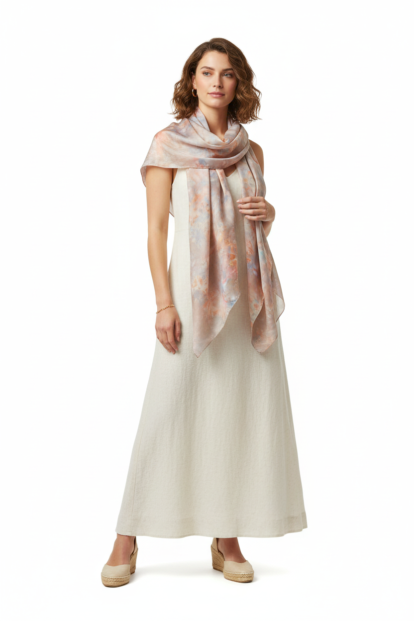 Hand-Painted Silk Scarf: Earthy Watercolor Wearable Art
