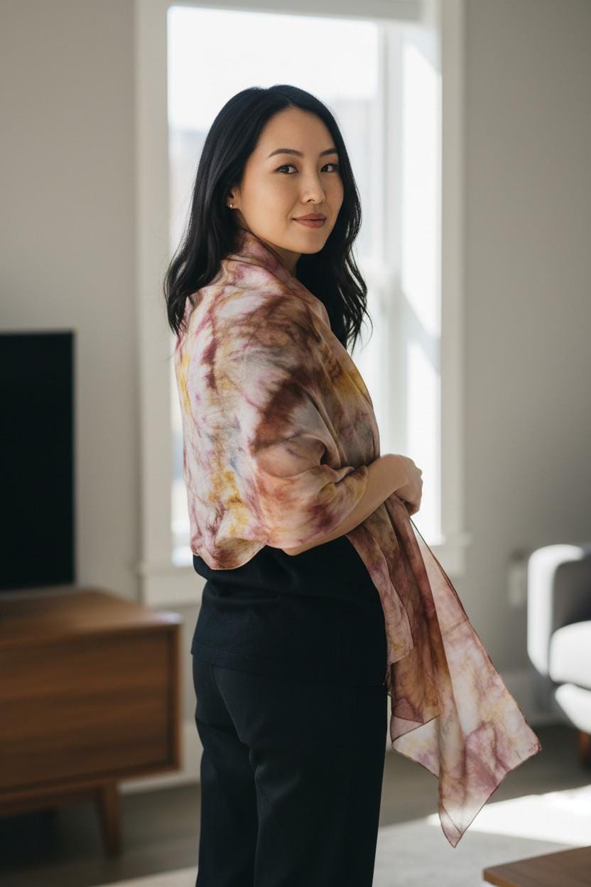 Bronze Rose Shawl: Elegant Silky Scarf