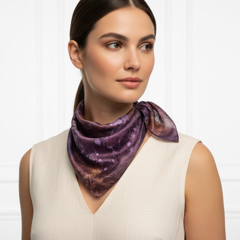 Purple Batik Silk Scarf: Handmade Ice Dyed Elegant Scarf