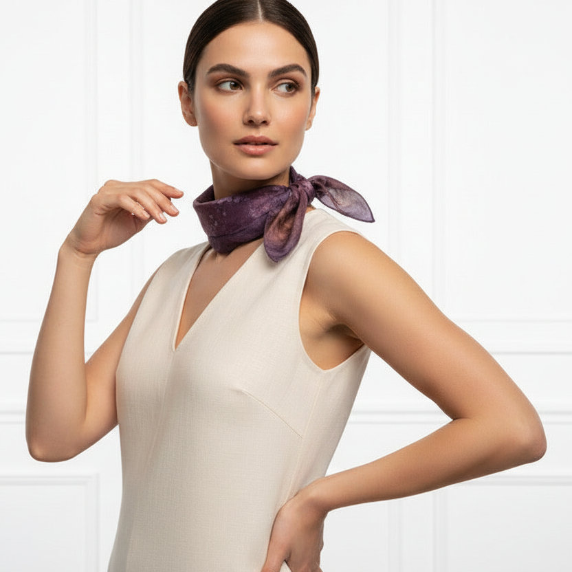 Purple Batik Silk Scarf: Handmade Ice Dyed Elegant Scarf