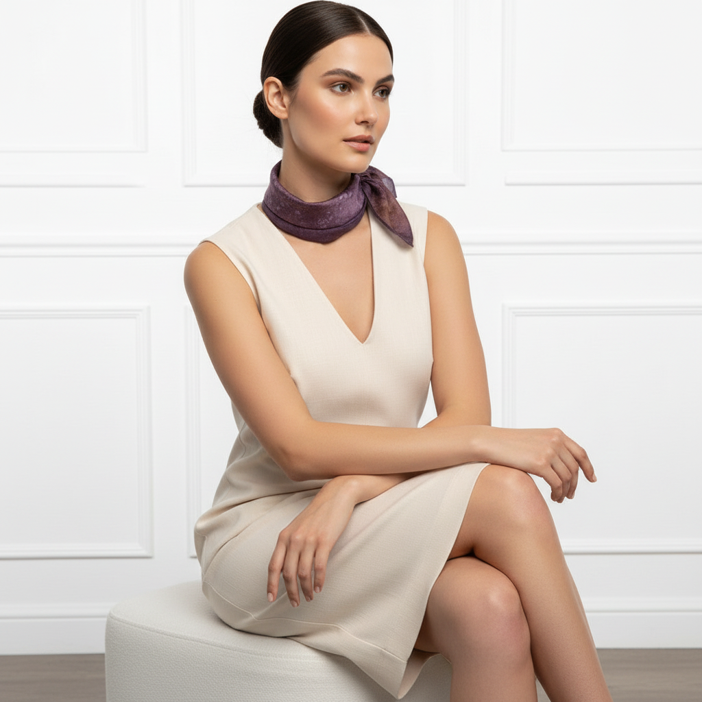 Purple Batik Silk Scarf: Handmade Ice Dyed Elegant Scarf