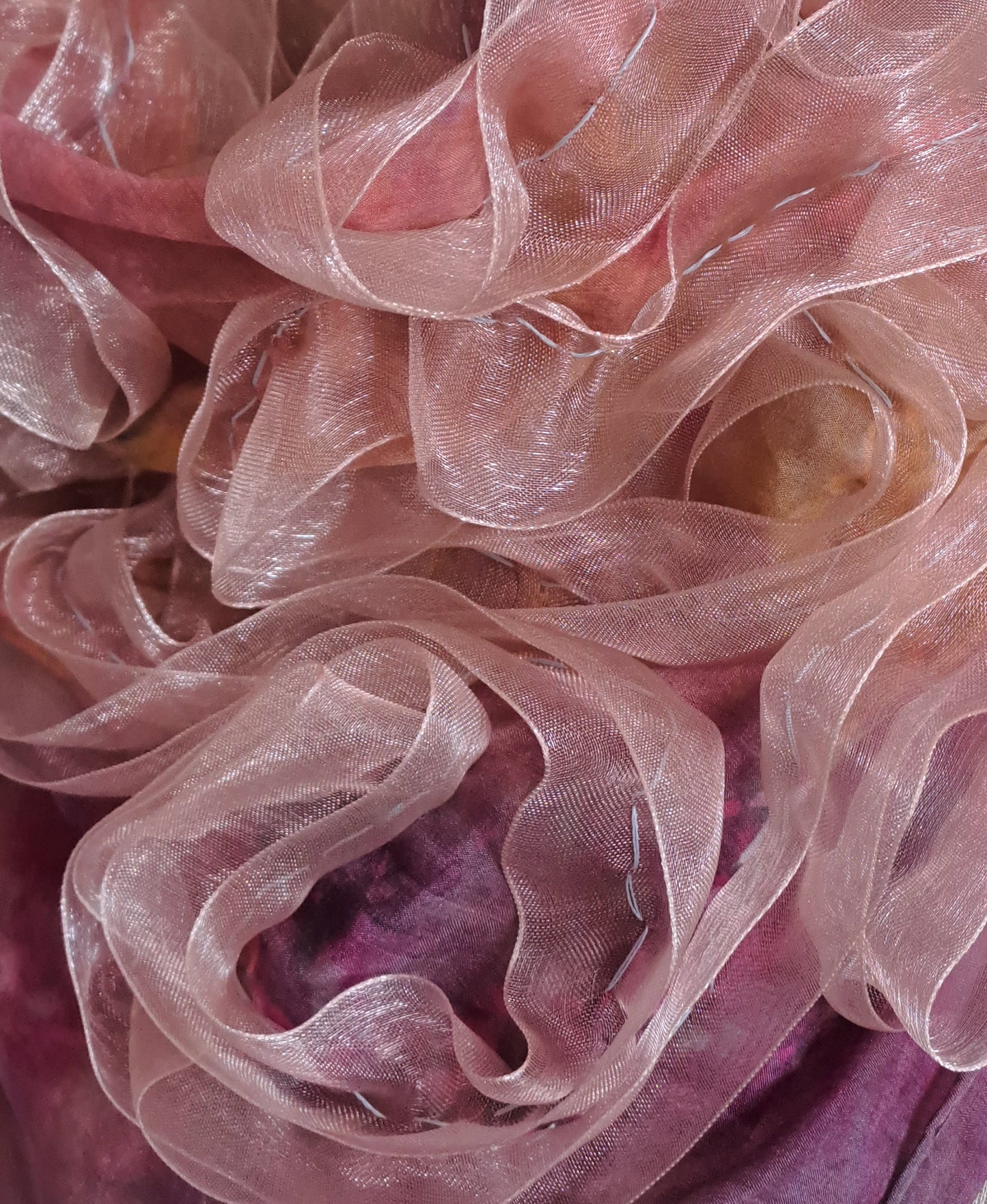 Pink Silk Scarf with Golden Ribbons, Snap Closure Neck Scarf