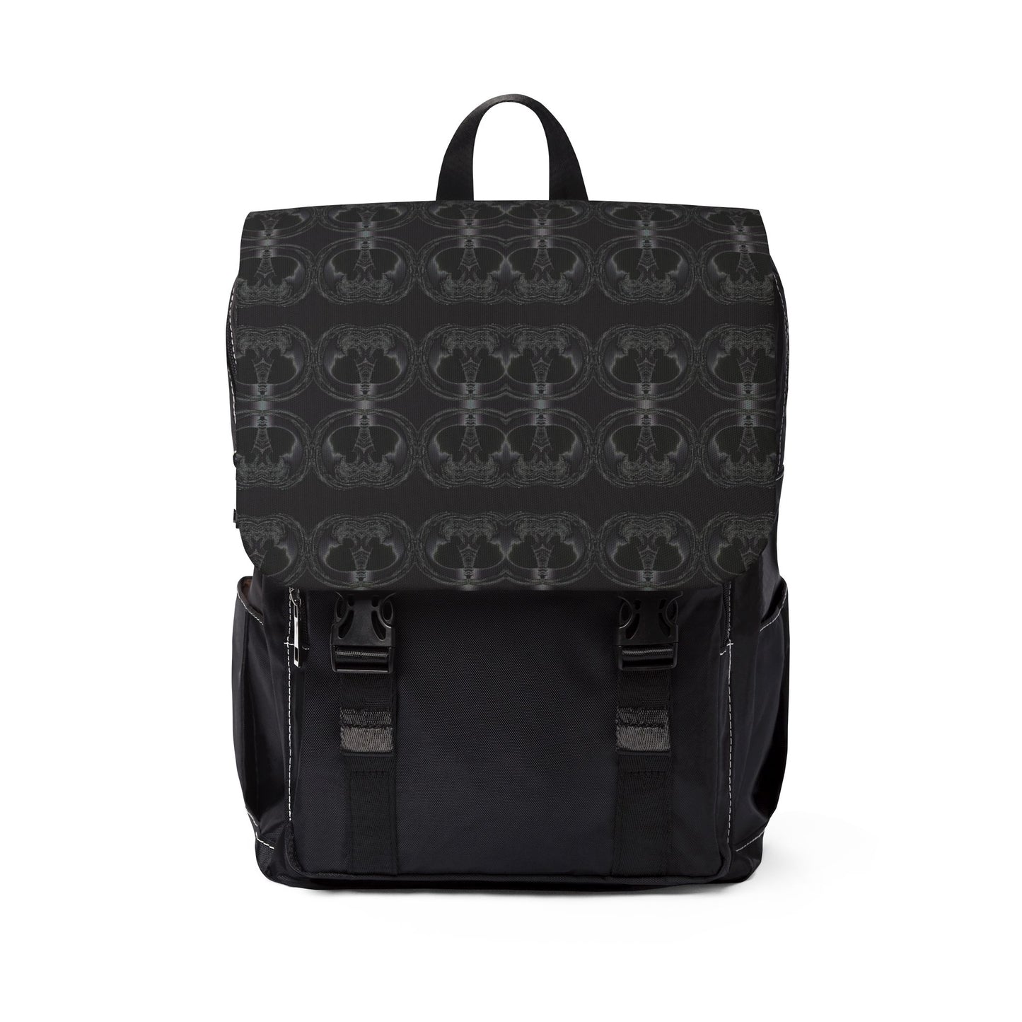 Black Patterned Casual Shoulder Backpack – Lightweight Everyday Daypack