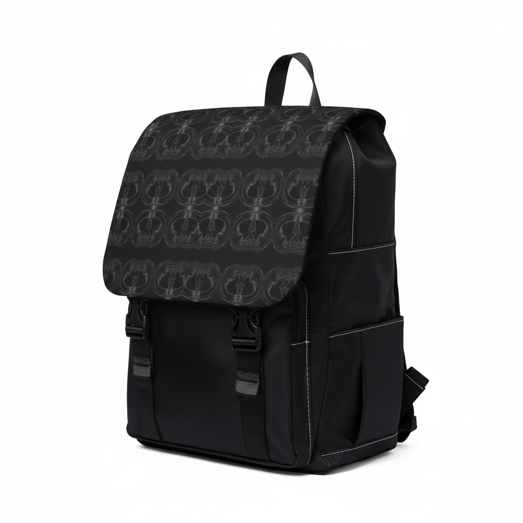 Black Patterned Casual Shoulder Backpack – Lightweight Everyday Daypack