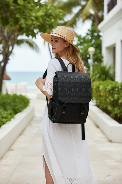 Black Patterned Casual Shoulder Backpack – Lightweight Everyday Daypack
