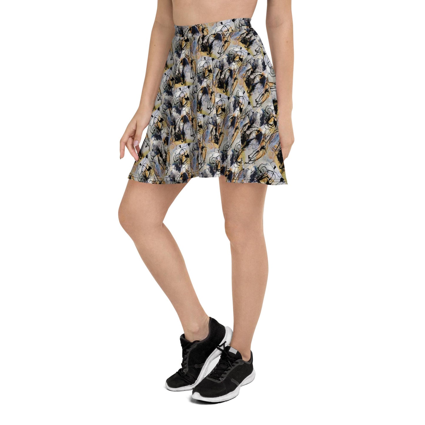 Abstract Floral Skater Skirt: Cream & Black, Floaty Fashion