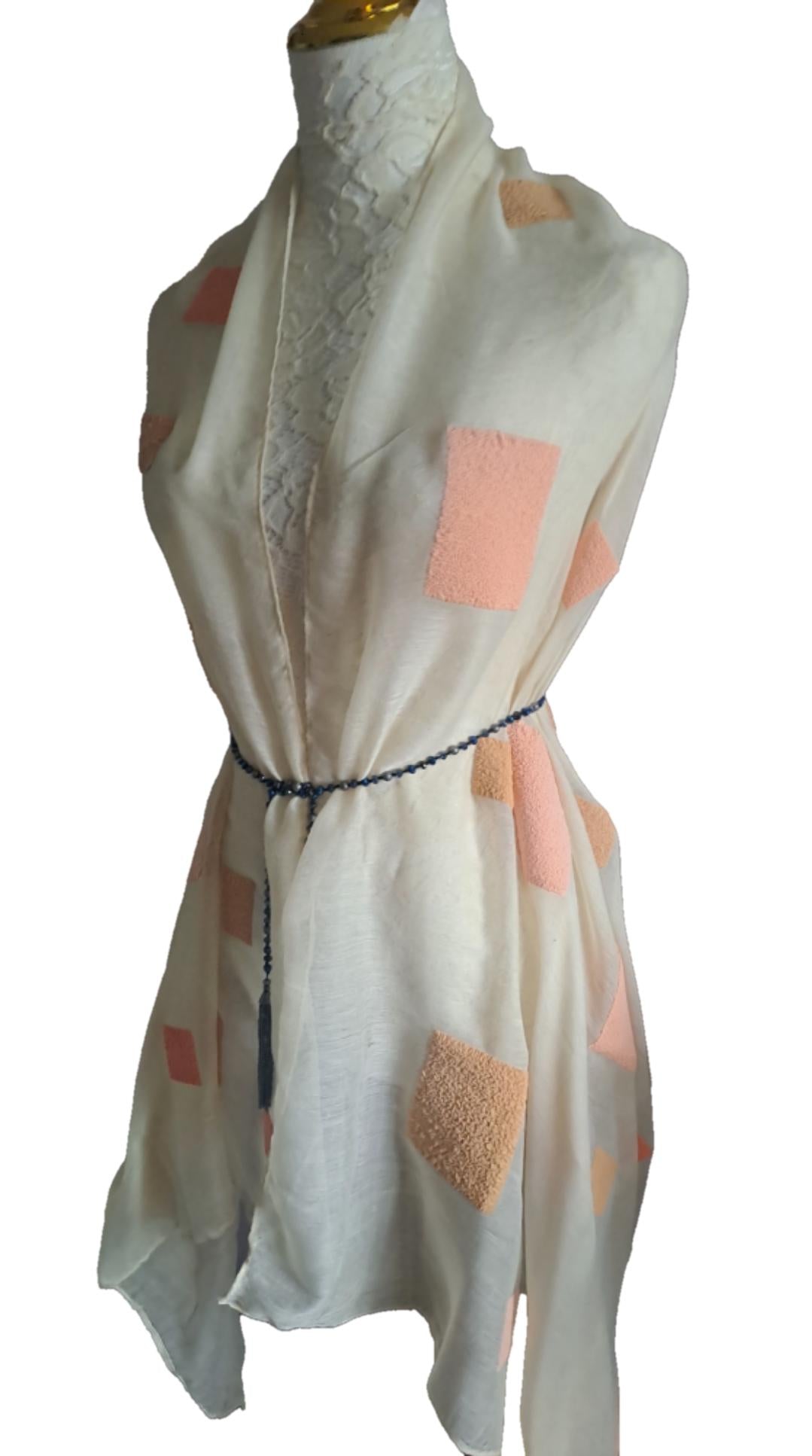Handcrafted Silk Shawl: Geometric Patchwork, Elegant Artistry