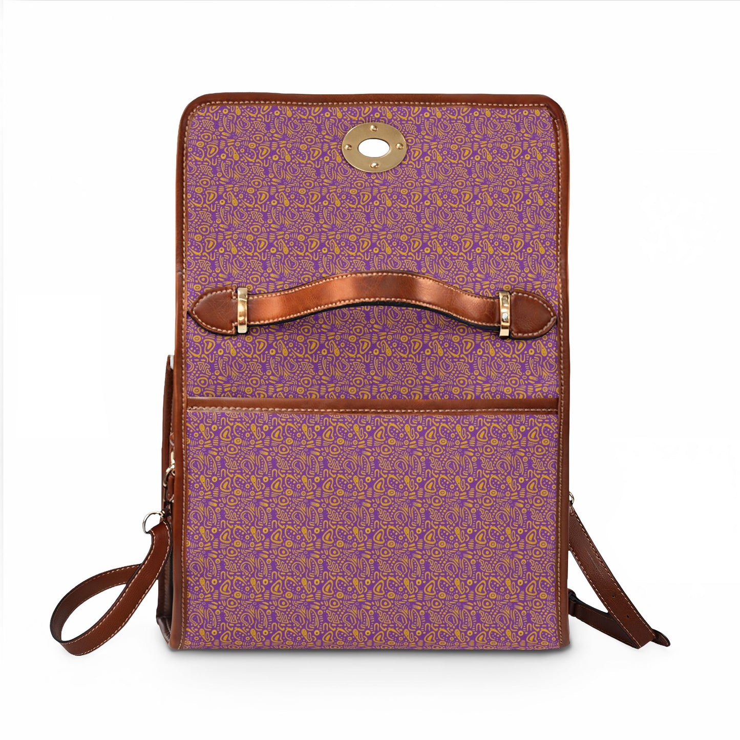 Waterproof Canvas Bag — Purple Gold Floral Satchel Purse
