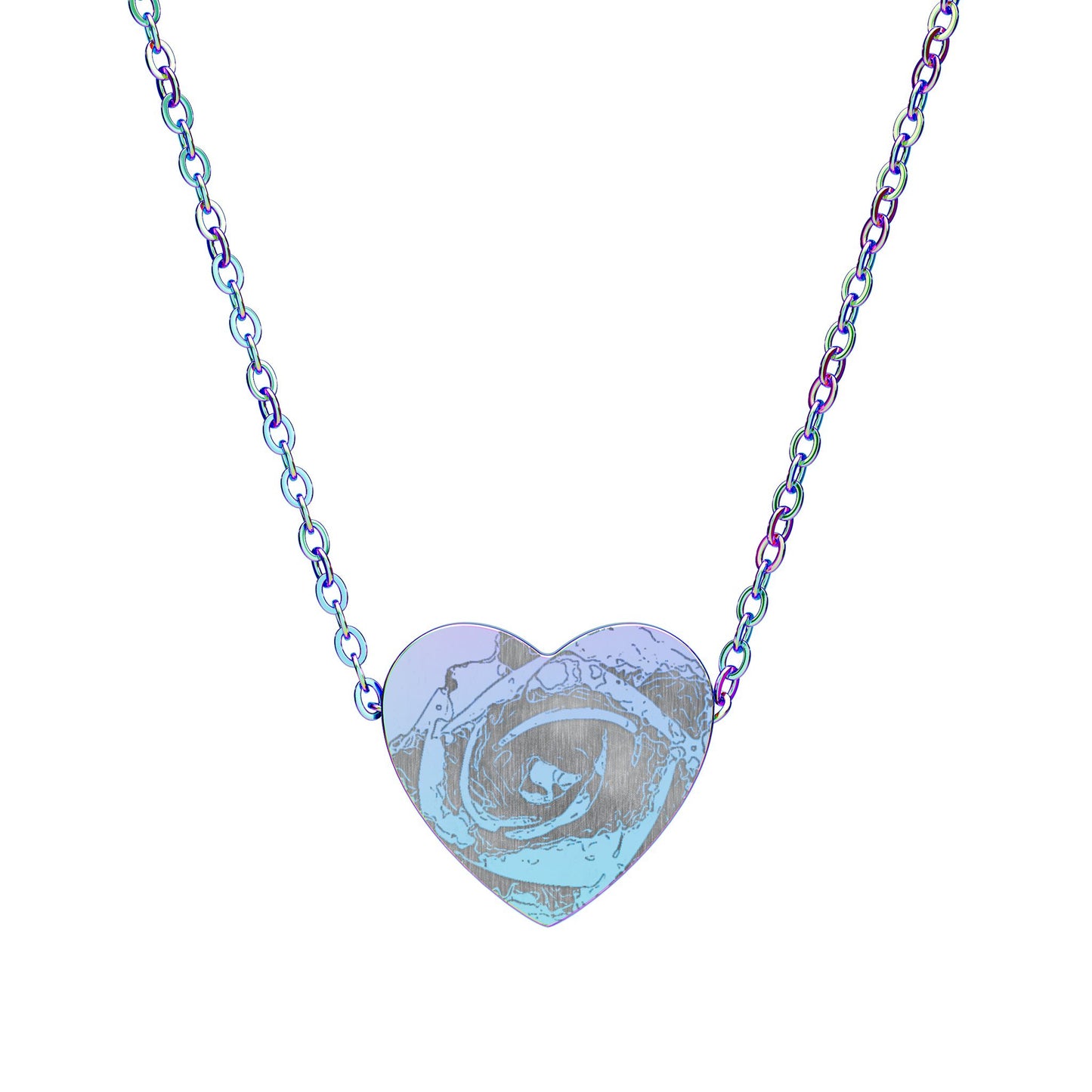 Engravable Heart Necklace with Rose Pattern — Personalized Gift Pendant