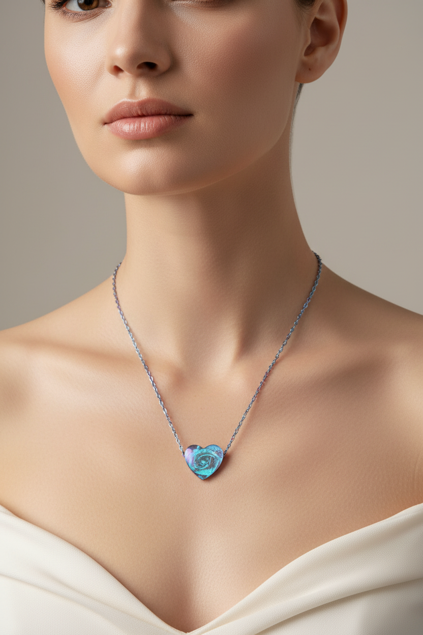 Engravable Heart Necklace with Rose Pattern — Personalized Gift Pendant