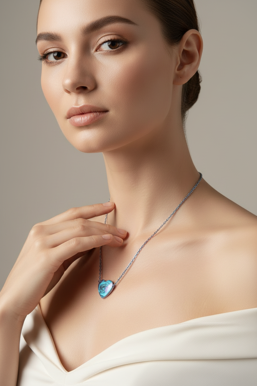 Engravable Heart Necklace with Rose Pattern — Personalized Gift Pendant