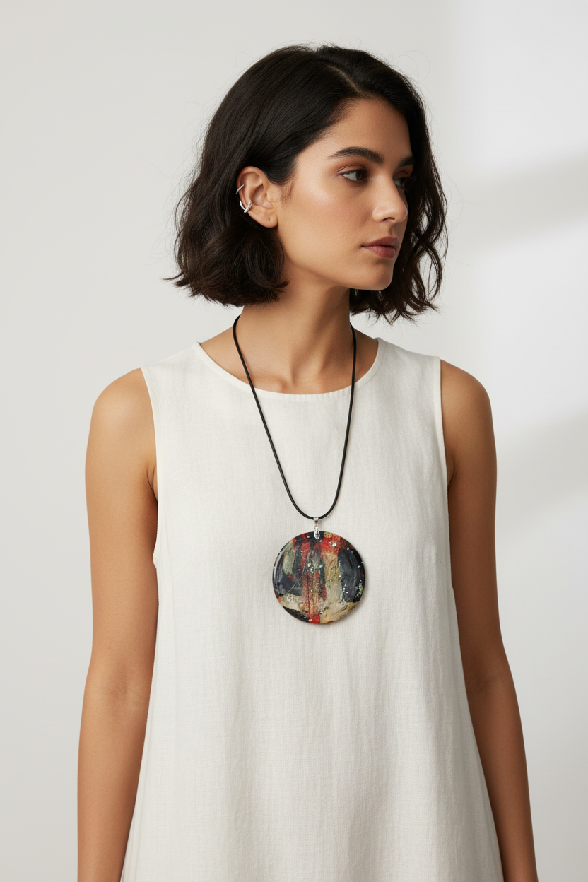 Abstract  Modern Wood Resin Pendant Necklace