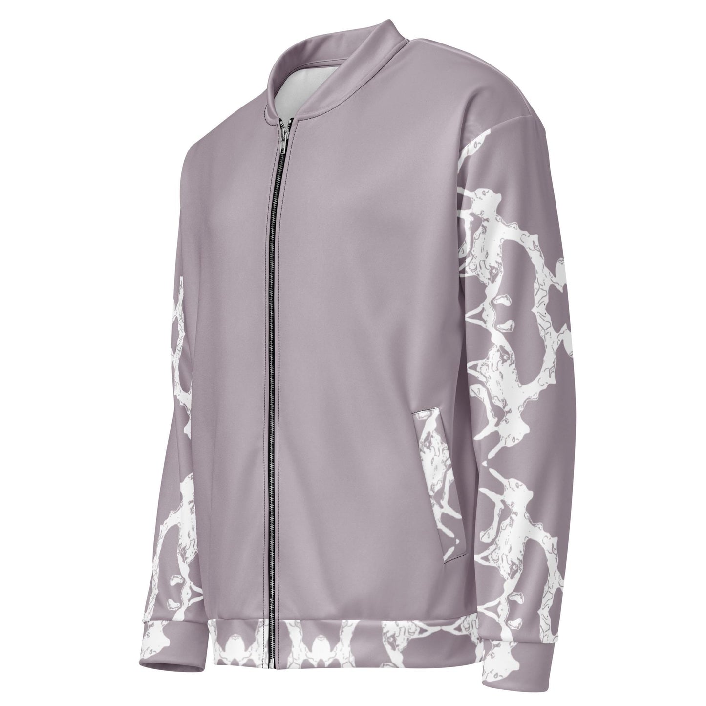 Handmade Pale Silver Pink Bomber Jacket: Stylish Women's Patterned Jacket