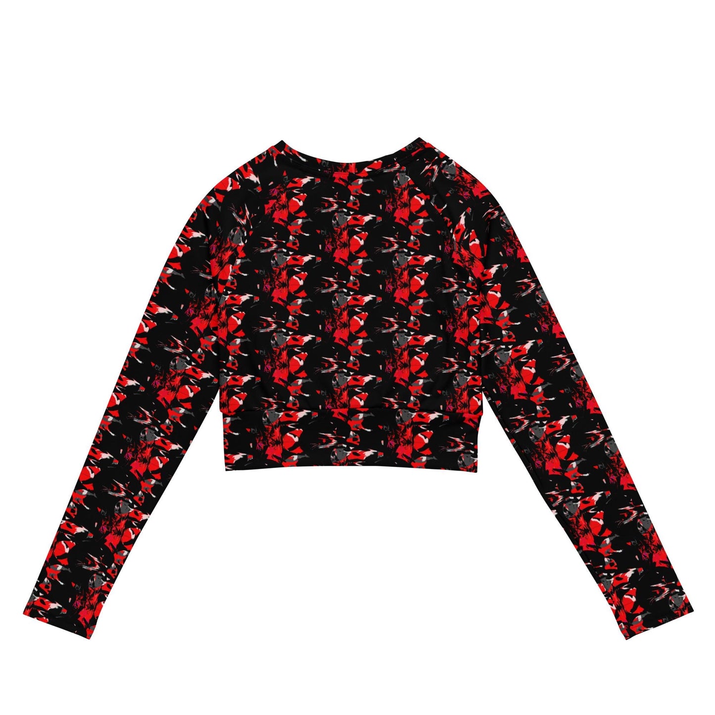 Recycled Abstract Crop Top: Vibrant Long Sleeve Streetwear