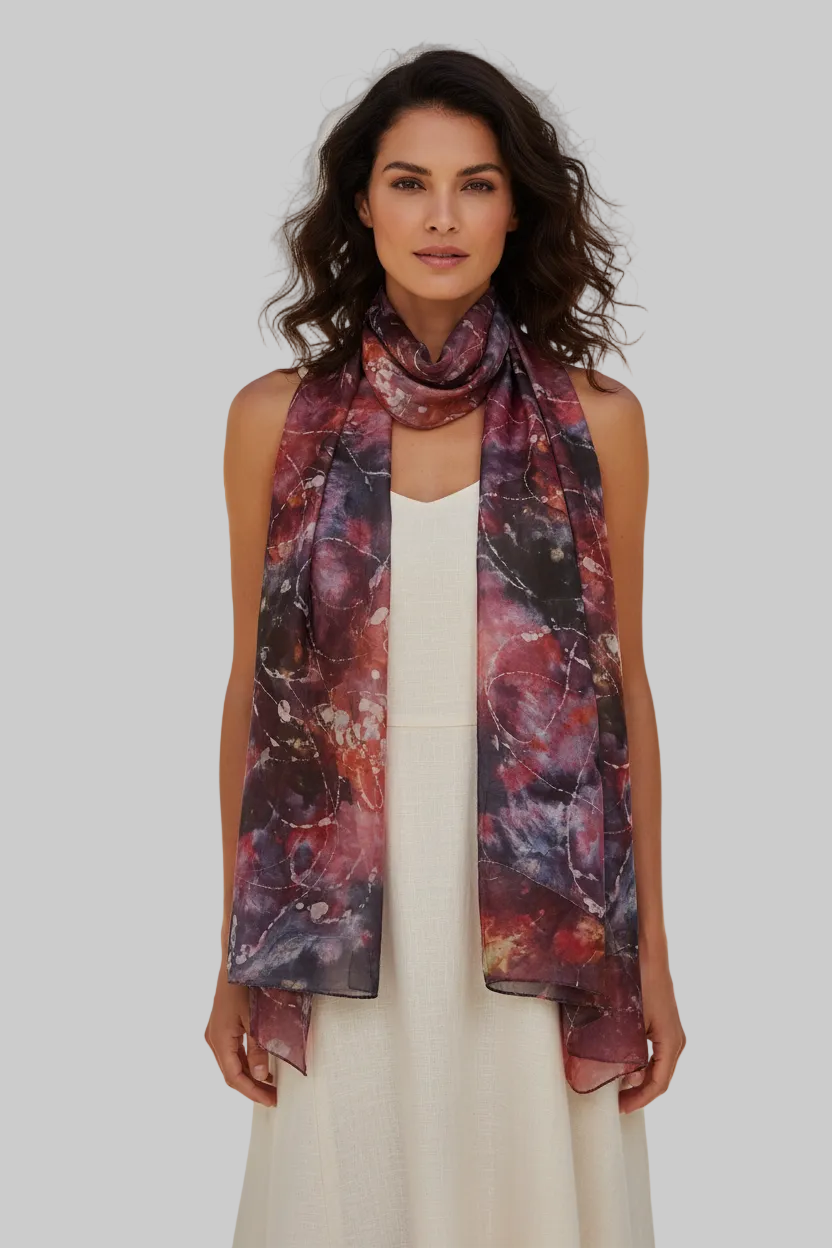 Handmade Silk Scarf: Pink & Black Batik, Lightweight Summer Wrap