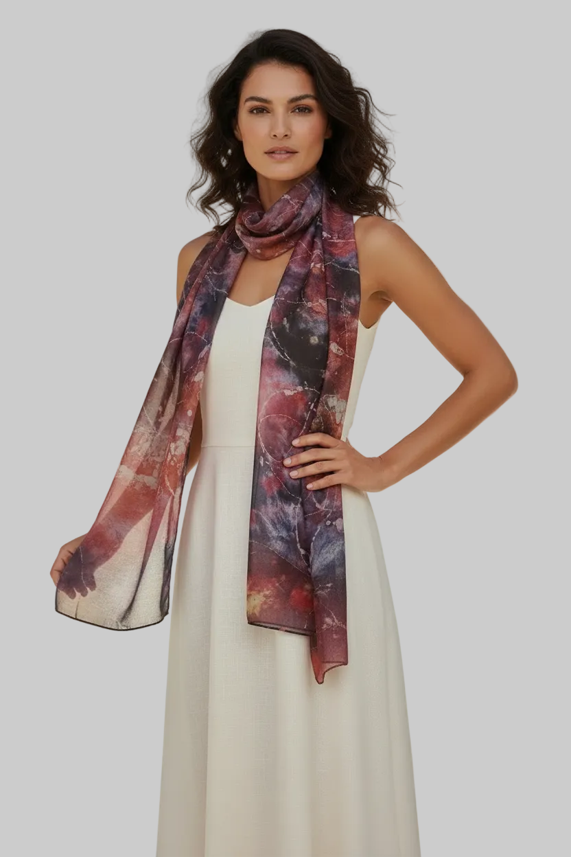 Handmade Silk Scarf: Pink & Black Batik, Lightweight Summer Wrap