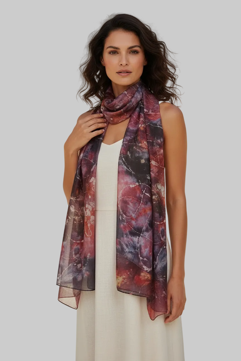 Handmade Silk Scarf: Pink & Black Batik, Lightweight Summer Wrap
