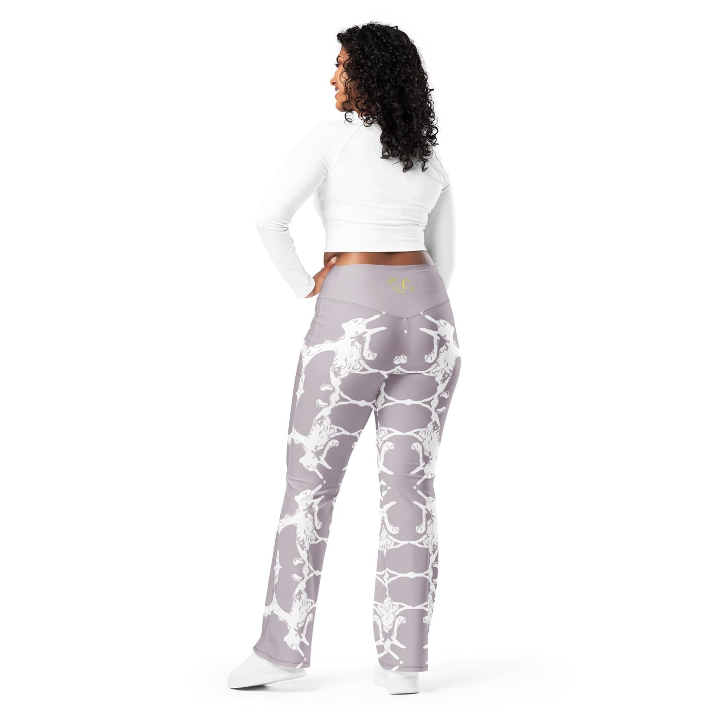 Abstract Print Wide-Leg Trousers: High-Waisted Pearl Pink Leggings