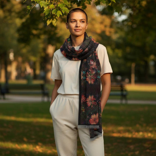 Floral Lightweight Scarf: Sheer Boho Style - 27x71"
