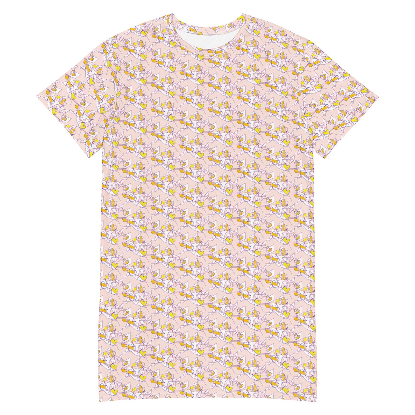 T-shirt dress, Light Peach Pink Elegant T-Dress- Abstract Print