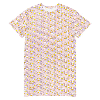 T-shirt dress, Light Peach Pink Elegant T-Dress- Abstract Print