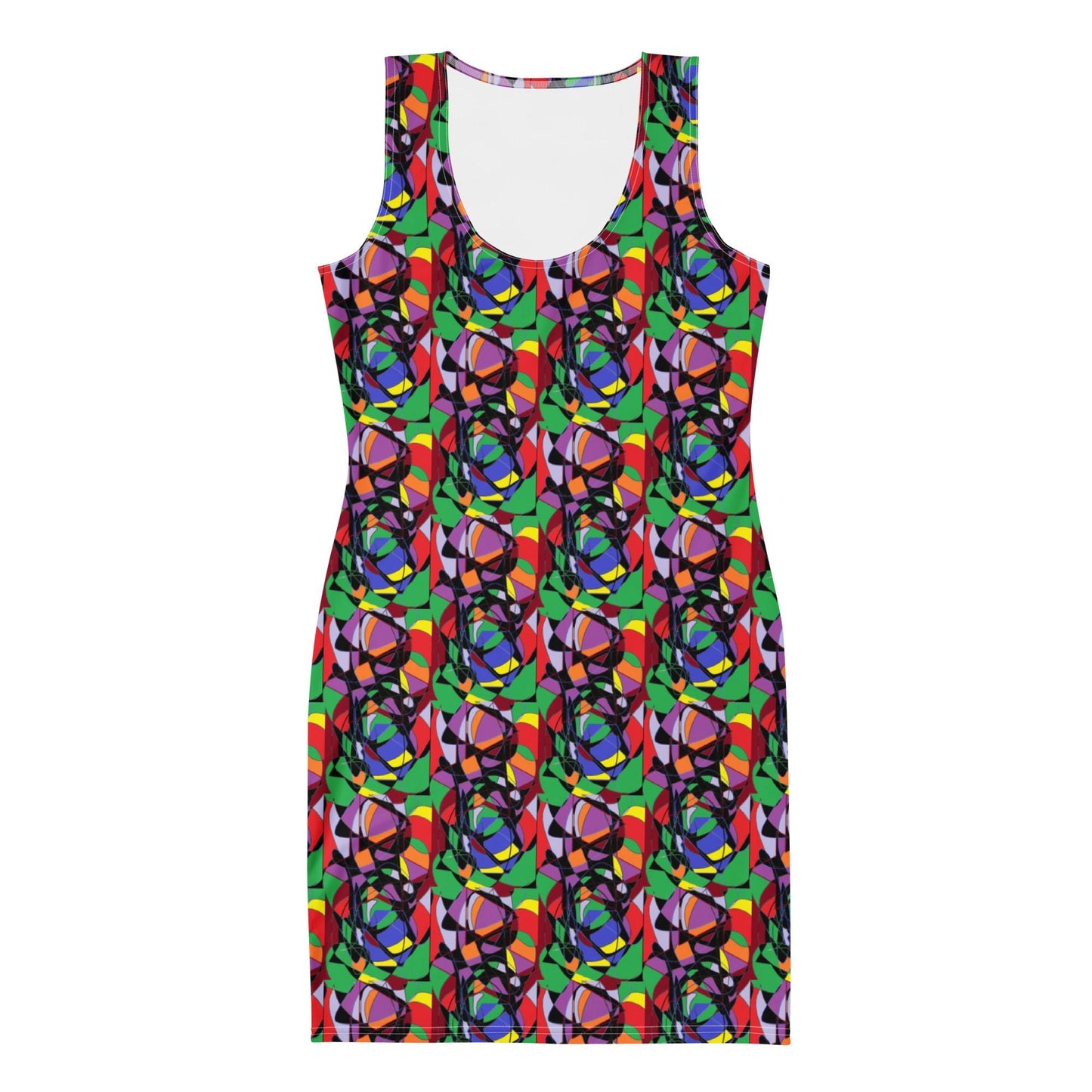 Bodycon dress-Colourful Abstract Pattern Sleeveless Mini Dress - Chic Summer Style