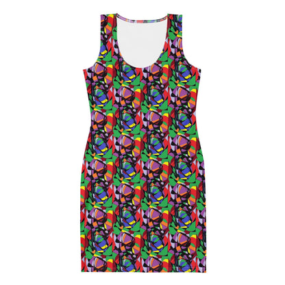 Bodycon dress-Colourful Abstract Pattern Sleeveless Mini Dress - Chic Summer Style