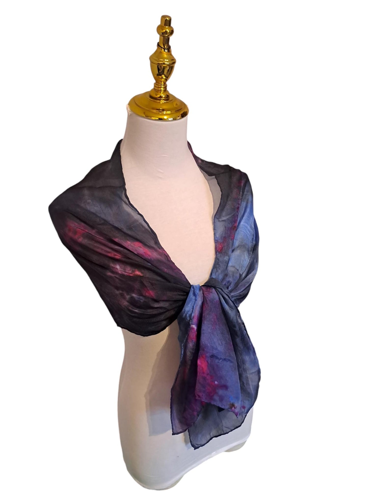 Black and Blue Ice-Dyed Scarf: Handmade Elegant Fashion