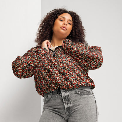 Geometric Pattern Cropped Windbreaker: Lightweight Spring Jacket