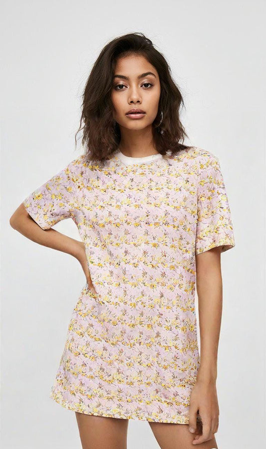 T-shirt dress, Light Peach Pink Elegant T-Dress- Abstract Print