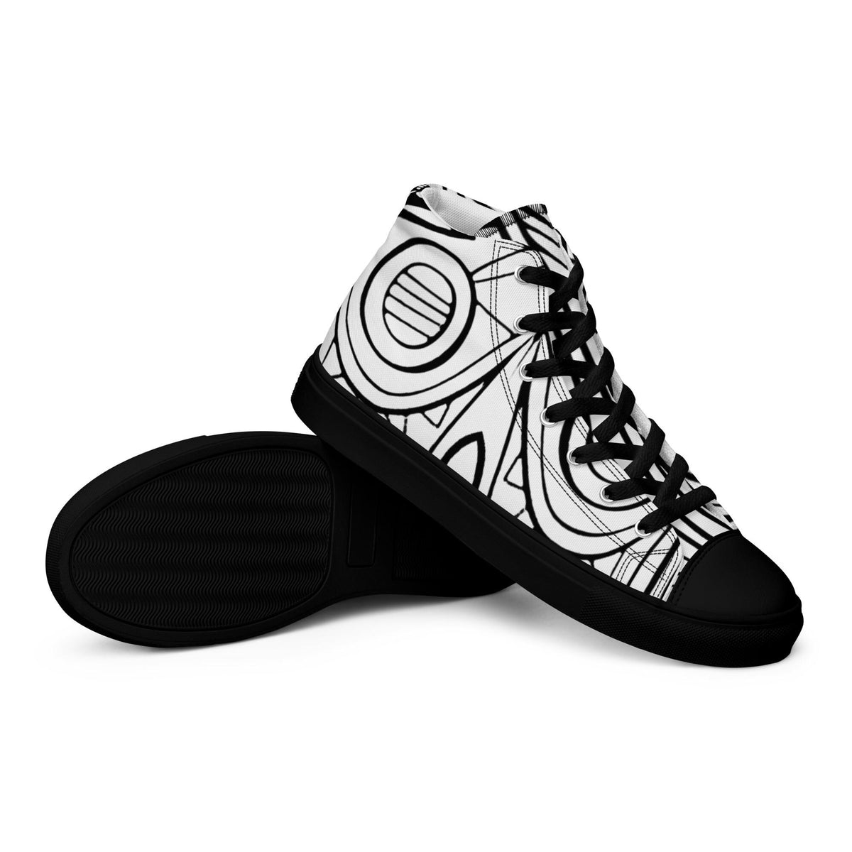 Black & White Abstract High-Top trainers– Elegant Casual Shoes with Modern Geometric Pattern