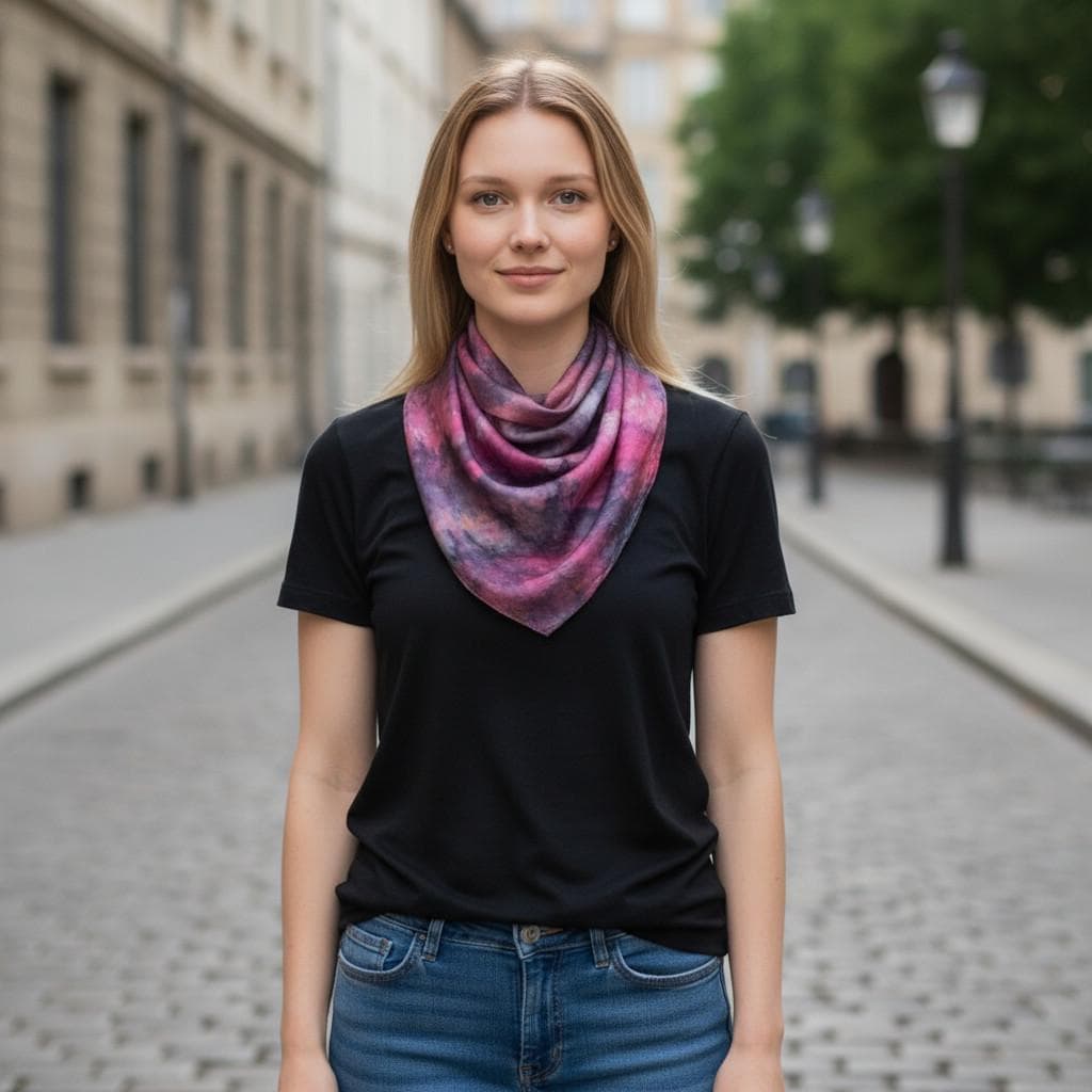 Ice-Dyed Red and Black Silk Scarf - Lightweight Neckerchief