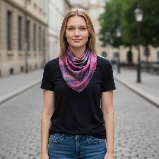 Ice-Dyed Red and Black Silk Scarf - Lightweight Neckerchief