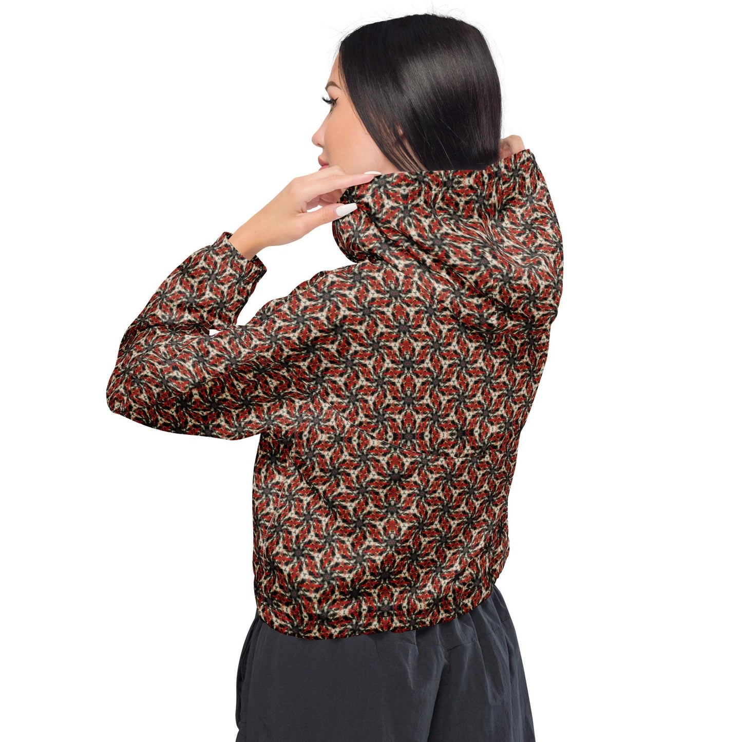 Geometric Pattern Cropped Windbreaker: Lightweight Spring Jacket