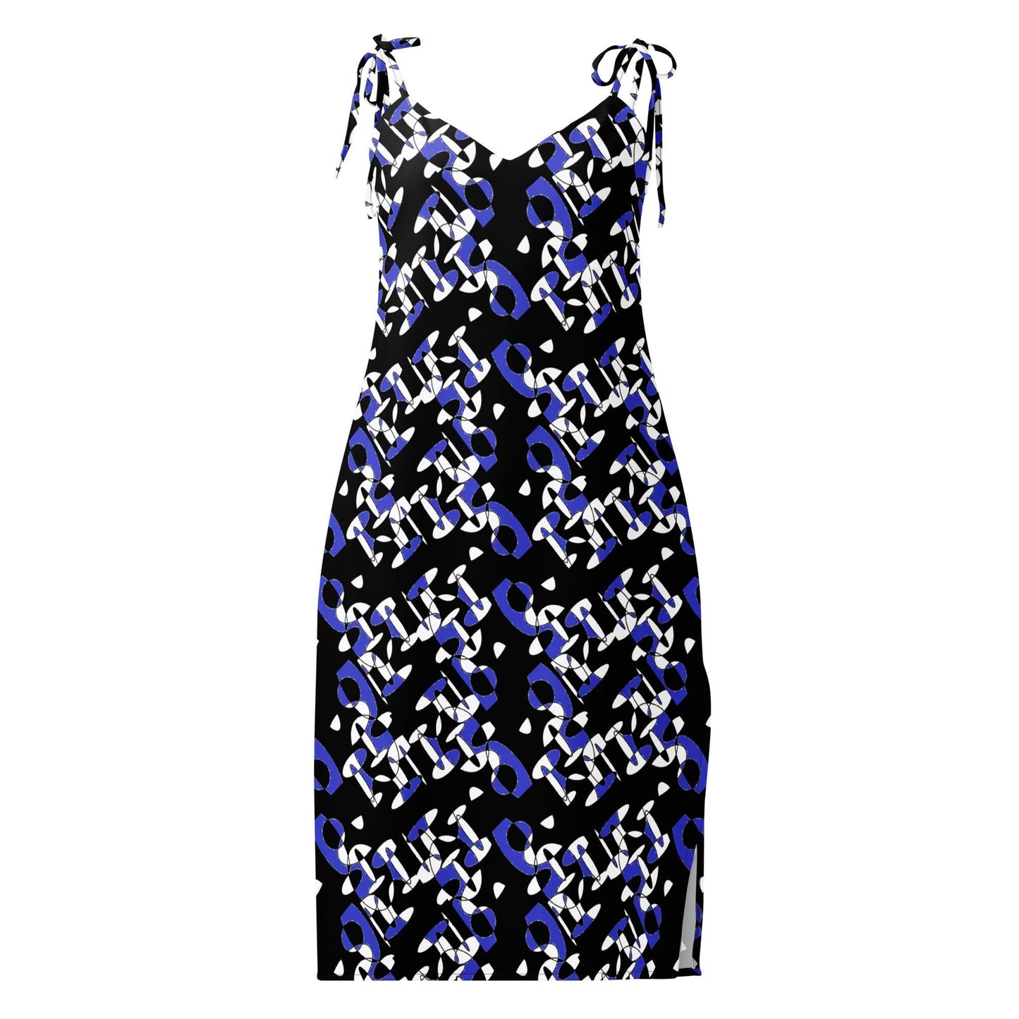 Summer Holiday Beach Dress — Sleeveless Midi Dress with Blue Abstract Print