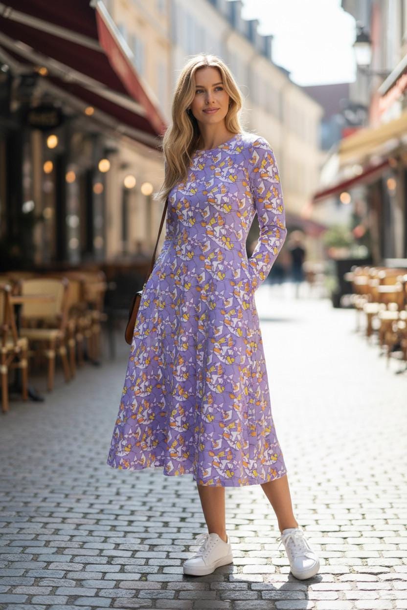 Elegant Lavender Garden Dress for Holidays- midi dress