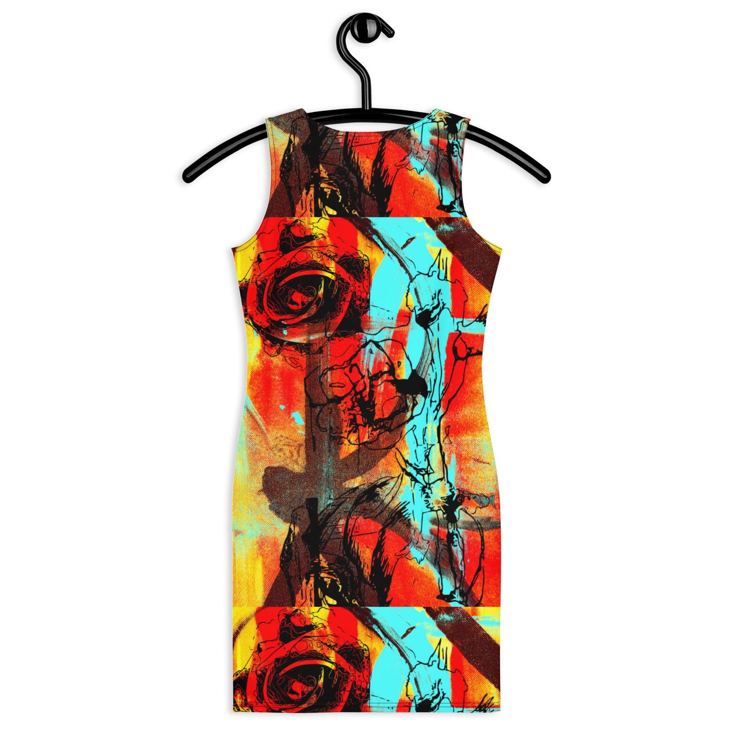 Red Floral Bodycon Dress: Sleeveless Party Cocktail Dress